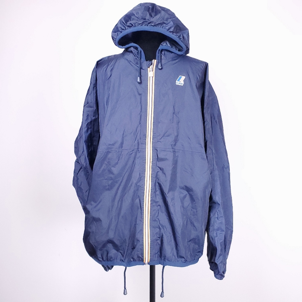 K-WAY Vrai 3.0 Claude men's blue hooded windbreaker zip front jacket